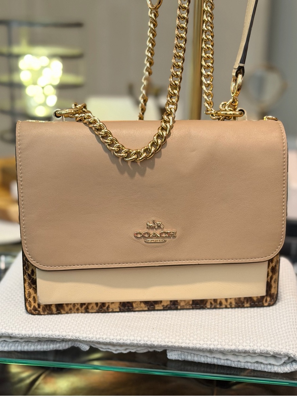 COACH Klare Crossbody in IM/Ivory Multi w/Embossed Snakeskin Leather Detail, GUC